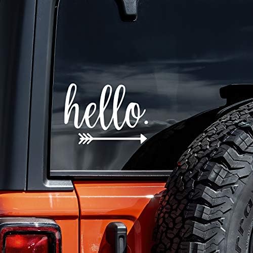 Hello and Arrow Decals Vinil adesivo Auto Car Caminhão Laptop da parede | Branco | 5,5 x 4