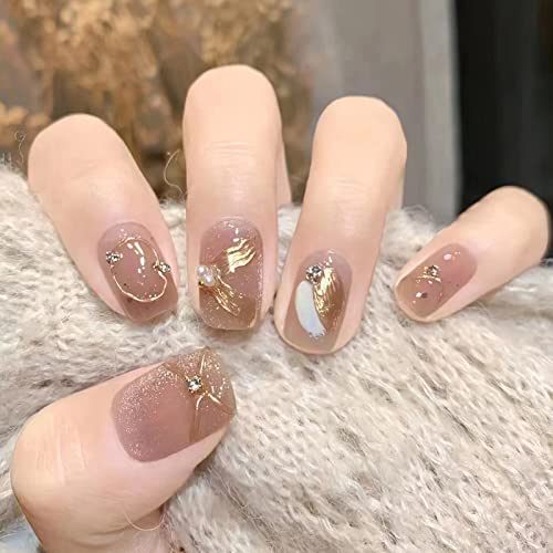 Golden Magic Mirror Pink Wearable Nail Fashion Art Patch cola em unhas falsas, manicure artificial de dedos, unhas