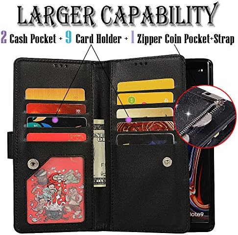 Auker Note 9 Carteira com cinta para mulheres, 9 Cartão Bling Glitter Cheatra Flip Magnetic Case com Stand & Money Pocket Full Protective