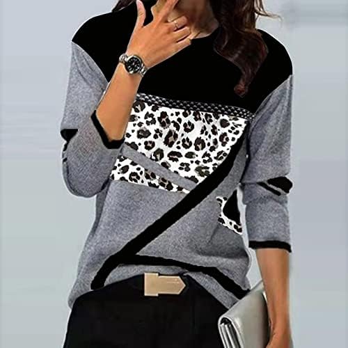 Nokmopo feminino tops casuais tops com gola alta casual casual camisetas de manga comprida impressão de leopardo blusas de túnica