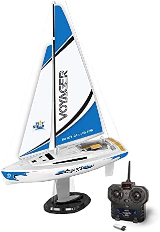 PlaySteam Voyager 280 RC Controlou Wind Powered Sailboat em azul - 17,5 de altura