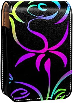 Bolsa de batom de batom de maquiagem de oryuekan com espelho portátil de armazenamento de batom portátil Organizador de armazenamento de brilho labial, neon arte rosa flor cor de flores