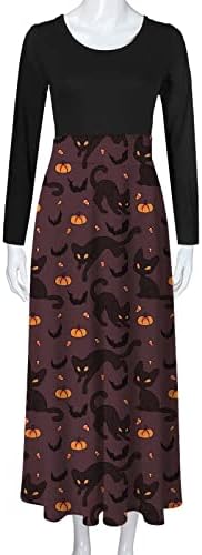 Vestidos femininos de halloween manga longa caveira gato estampar vestido de camisa de moda moda de junkneck pumpkin festa maxi vestido