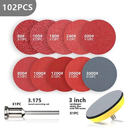 Bienka Sanding Disc 102pcs 3 polegadas 75 mm redondo lixa seca abrasiva com 3 '' de backup para polir ferramentas de lençol