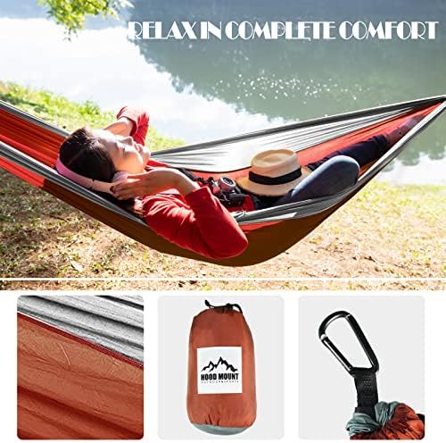 Hammock de acampamento de montagem de Hood, rede portátil leve de nylon com 2 tiras de árvores, para passear, caminhadas, ao