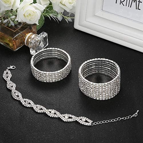 Fibo Steel 3 PCs Bracelets de estriamento de strô para mulheres Bridal Sparkly Wedding Frend Tennis Set Silver/Gold/Rose