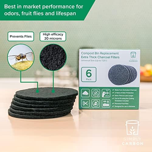 2 anos fornecem filtros espessos extra para caixas de compostagem de cozinha - carvão ativado mais duradouro - tamanho