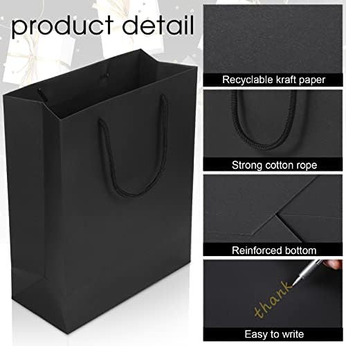 Sacos de compras de 40 PCs sacos de artesanato sacos de presente pretos com alças, 4 tamanhos sacos de papel pretos sacos de kraft reutilizados