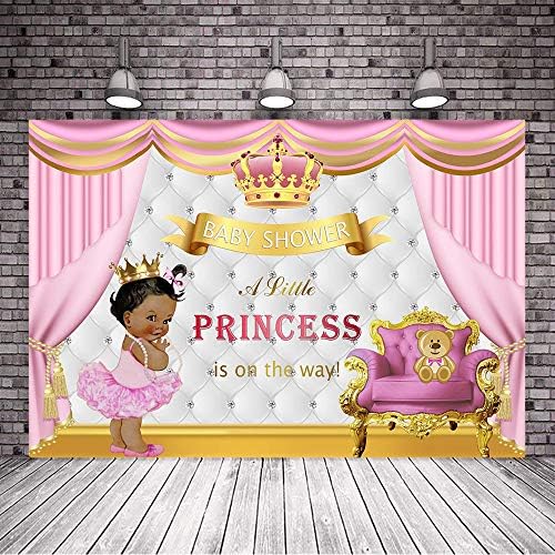 Avezano étnico Princess Princess Baby Churcro Cenário Rosa Coroa Dourado Coroa Prazo de chá de bebê Tuffed Tuffed Background 7x5ft Vinil Girls Decorações de chá de bebê Decorações