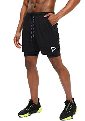 Pinkbomb Men's 2 em 1 exercícios com shorts com bolso de telefone rápido seco de ginástica atlética para homens com bolso
