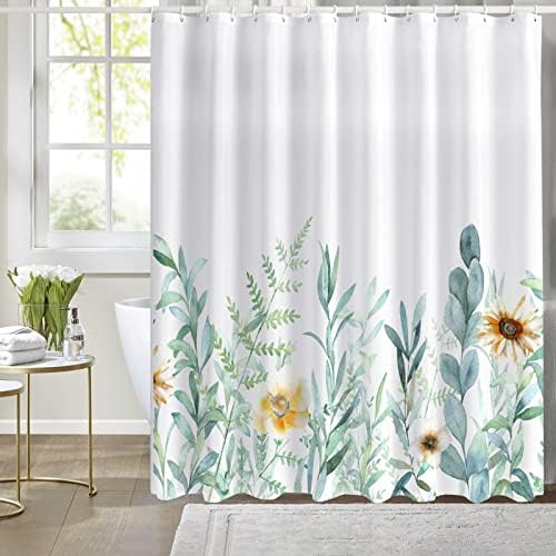 Conjuntos de banheiro de 4pcs com cortina de chuveiro e tapetes, cortina de chuveiro de primavera Huxmeyson com conjunto