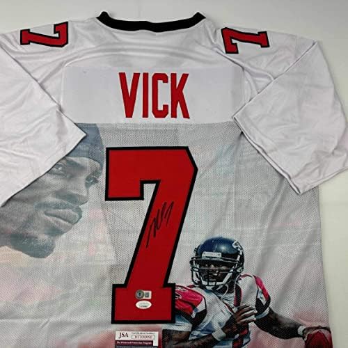 Autografado/assinado Michael Mike Vick Atlanta White Artwork Jersey JSA COA