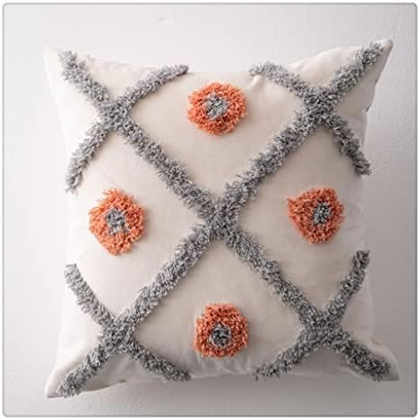 Zhuhw feito à mão travesseiro bordado geométrico de polka cinza laranja Capa de almofada de almofada de almofada decorativa de travesseiro profundo 45x45cm