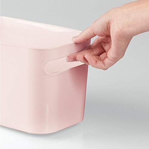 Mdesign Plástico Plástico Vaidade do banheiro Lixeira com alças - Organizador para sabonete de mão, lavagem do corpo, shampoo, loção, condicionador, toalha de mão, escova de cabelo, enxaguatório bucal - 10 l, 4 pacote - rosa claro/blush