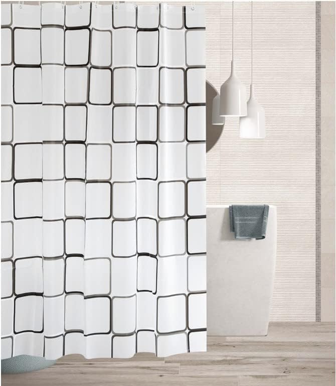Cortina de chuveiro de banheiro à prova d'água luxuosa com 12 ganchos, 72x72, projeto exclusivo e revestimento de poliéster