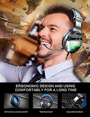 Fone de ouvido do Uniojo Gaming, fone de ouvido Xbox One, fones de ouvido profissionais com microphone, luz LED, fones de ouvido