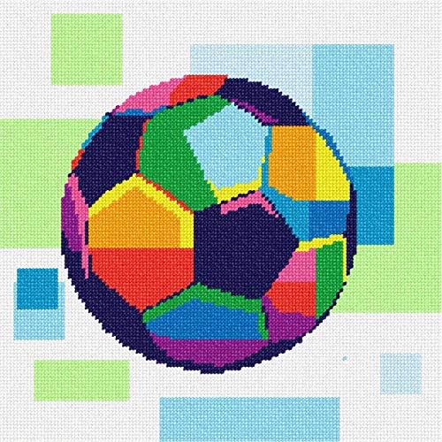 Canvas de agulha de Pepita: bola de futebol em cores, 10 x 10