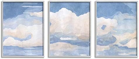 Stuell Industries Sky Blue Cloud Scape Pintura Natural Tradicional, projetada por Emma Caroline Art, 3pc, cada um 10 x