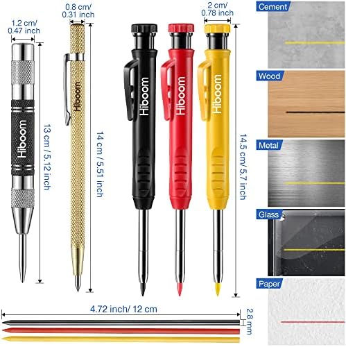 Hiboom 8 Packs Scriber Reling Tools, Lápis de carpinteiro conjunto com soco central automático, ferramenta de escriba de carboneto,