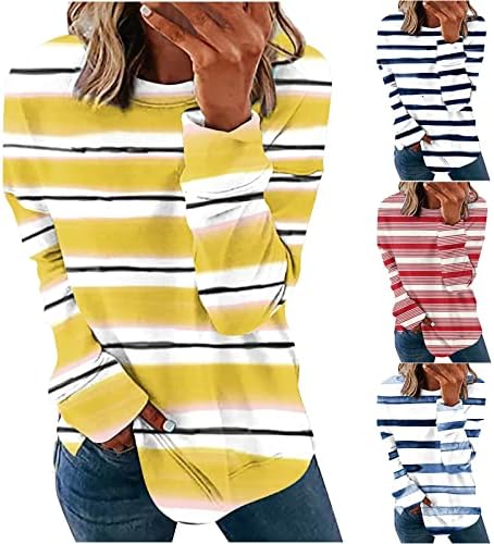 Moletons da tripulação feminina Sorto colorido Bloco colorido Pullover impresso lateral casual lateral lateral solto Bloups Shirts de manga longa