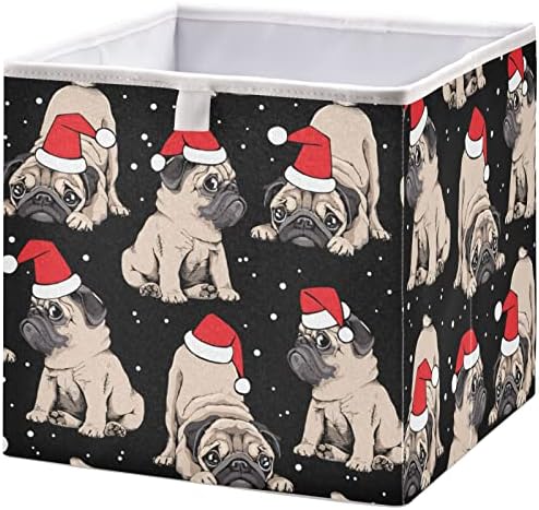 Visesunny Closet Baskets Puppy Pug no boné vermelho de um Papai Noel em uma neve de caixa