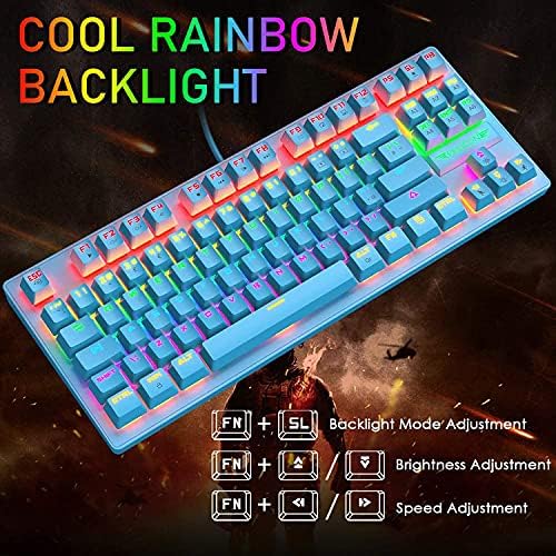 Manbasnake K2 Teclado de jogos mecânicos RGB LED Rainbow Lar