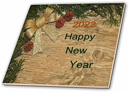 Imagem 3drose do piso do país com feliz ano novo e vegetação - azulejos