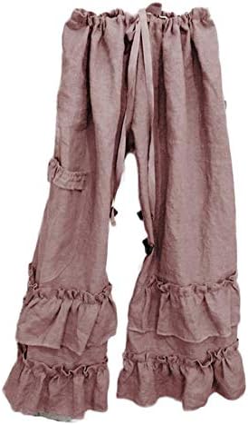 Andongnywell Women's Elastic Wasy Casual Pants Caminhadas de cordão de calça larga larga e larga com calças com bolsos