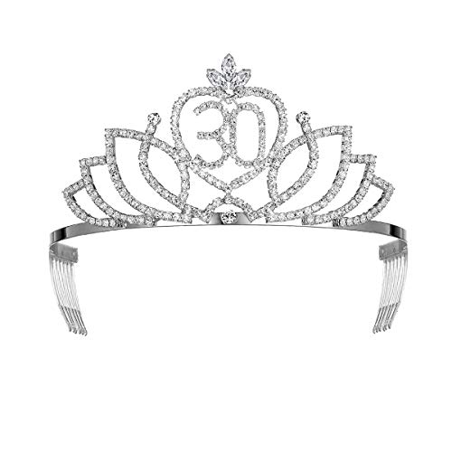 Yzhstone Women Queen, 30º aniversário, coroas de Tiara Mulheres 30 anos Rainha Tiaras Silver Rhinestone Crown