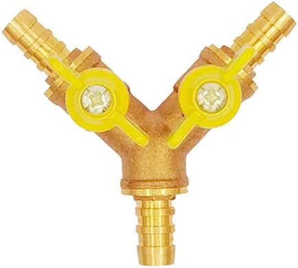 Uenedede Solid Brass Brass 3 vias de válvula de esfera em forma de Y com 2 switch 1/4 Hose Barb inclui 3 grampos de