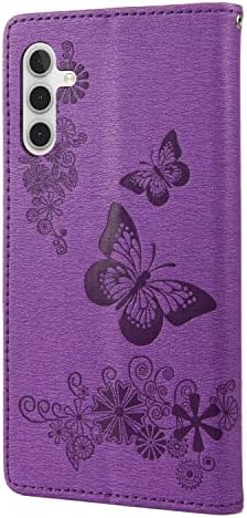 Diário de Mavis Compatível com a caixa da carteira Samsung Galaxy A14 5G, capa de fólio magnética de couro com gravação de borboleta