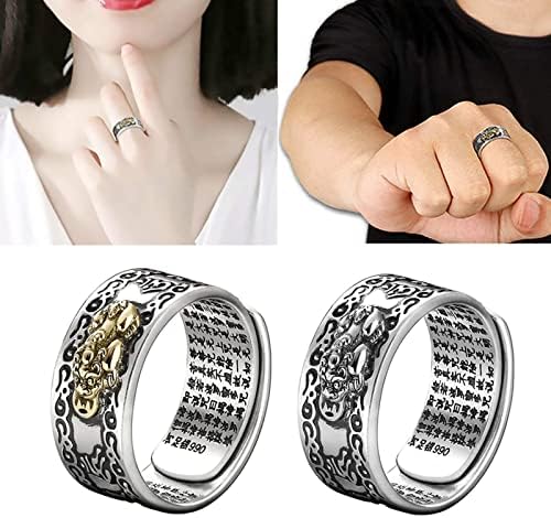 Slinhewei 2023 Feng Shui Pixiu Mantra Ring, Anillo Pixiu feng shui para homens mulheres, anel ajustável para riqueza e proteção Good Luck Money Amulet, Anel Budista do Coração Supra