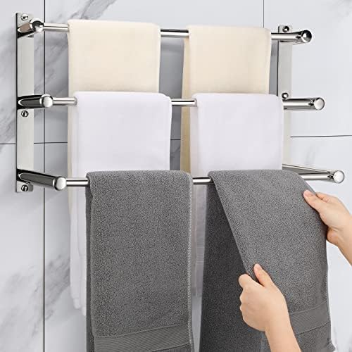 Toalheiro de banheiro, orvalho da prateleira de toalha de banheira de montagem na parede com 3 barras de toalha, suspenso de toalha de aço inoxidável SUS 304