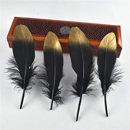 Ttndstore 10pcs/lote de ouro mergulhado no ganso natural penas para penas pretas para jóias fazendo decoração de plumas