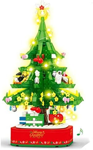 Tfiiexfl girating christmas árvore caixa de música montada bloco de construção caixa de música de decoração de natal