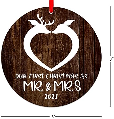 FACRAFT Nosso primeiro Natal como Sr. e Sra. Ornamentos 2021,3 Primeiro de Natal Rústico Casado Ornamentos Fazenda 1º Ornamentos