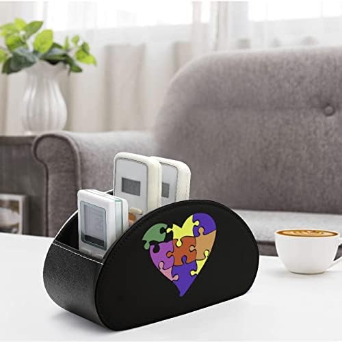 Puzzle Heart Remote Control titular Caixa de caneta PU couro remoto Caddy decorativo de mesa de armazenamento de mesa Contêiner