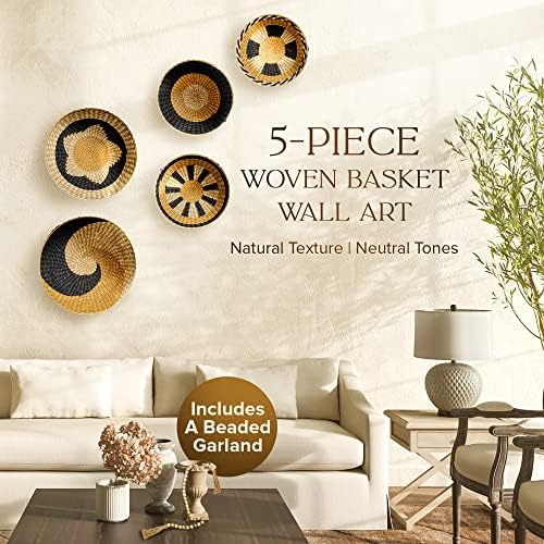 Conjunto de decoração terrestre de 5 cesta de parede decoração - cestas de parede redondas decorativas feitas à mão para