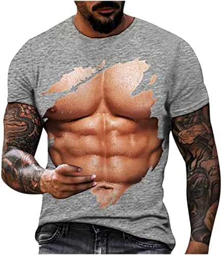 Camiseta muscular camisetas para homens tampos casuais de manga curta engraçada com padrões musculares abdominais novidade 3D
