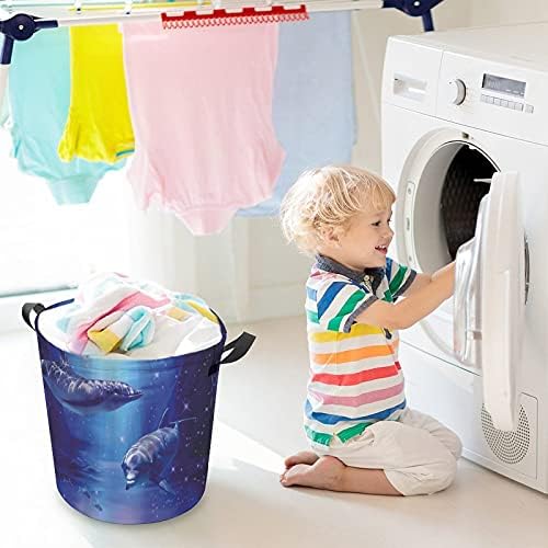 Foduoduo Cesta de lavanderia fofa golfinhos Twinkle Sea World Laundry Turme com Handles Turmper Saco de armazenamento de roupas sujas para quarto, banheiro, livro de roupas de brinquedo