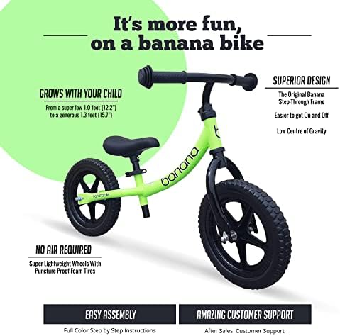 Bike Banana LT Balance Bike - Bike leve para crianças por 2, 3, 4 e 5 anos de idade - sem bicicletas de pedal para crianças com guidão ajustável e assento - alumínio, pneus EVA - Bike de treinamento