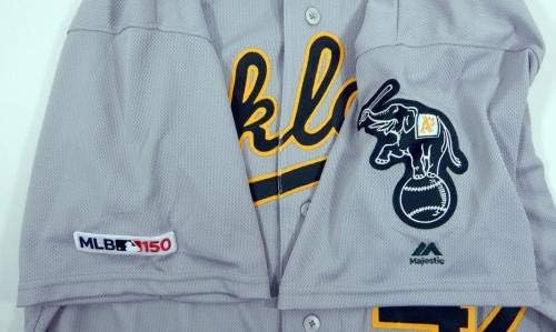 2019 Oakland A's Athletics Frankie Montas 47 Jogo emitiu Grey Jersey 150 p 530 - Jogo usou camisas MLB