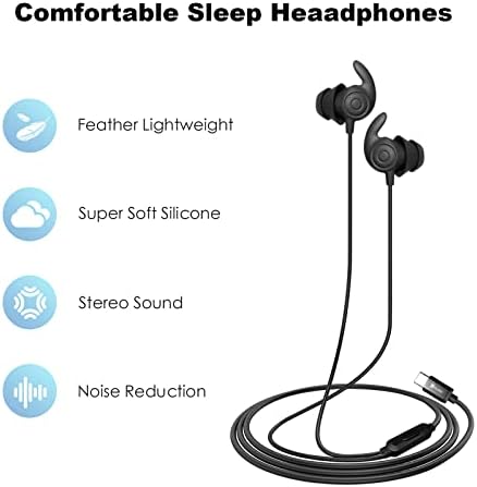 Fones de ouvido do sono hmusico, fones de ouvido com fio do sono, tampões para o sono de silicone macio ultra leves, fone