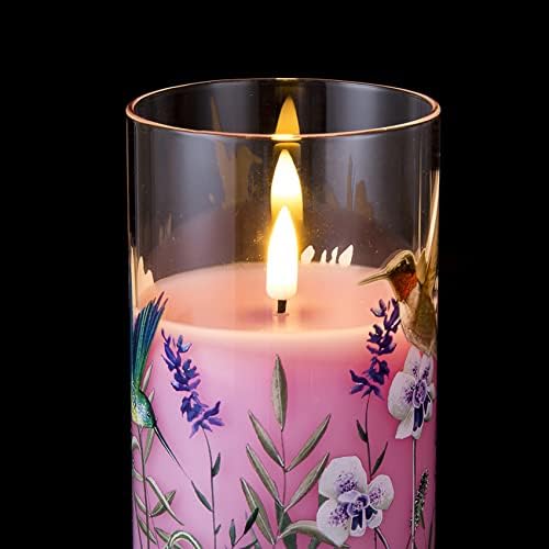 Girimax Pink Hummingbird Glass LED Velas com uma bateria remota e sem chamas de velas chamadas φ 3 H 4 5 6