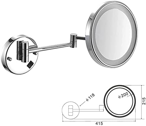 Espelho de maquiagem montado na parede com ampliação de 3/5/7/10x, espelhos de vaidade iluminados com ampliação de 8 polegadas com luzes LCD, espelhamento de espelho cosmético de versão de atualização para banheiro