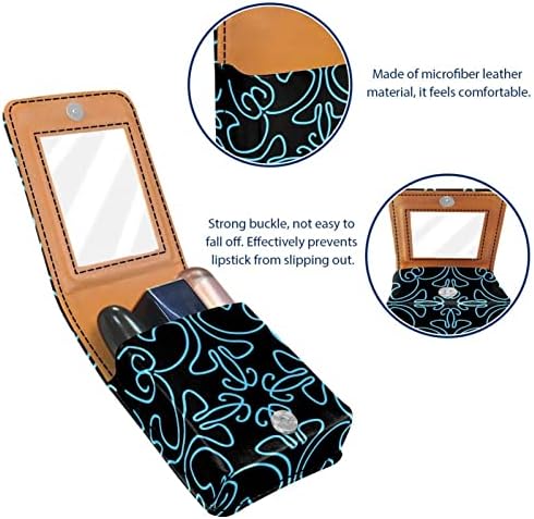 Caixa de batom oryuekan com espelho bolsa de maquiagem portátil fofa, bolsa cosmética, padrão étnico azul retro preto