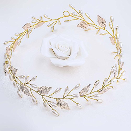 Yean Gold Leaf Bride Wedding Bandace Pérola Pearl Acessórios para Cabelo para Mulheres e Meninas