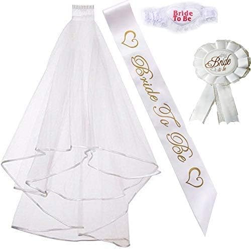 4pcs Bachelorette Party Acessory Kit, incluindo Bride To Be Sash and Veil, Rosette Badge & Bride To Be Larter for Bridal Wedding Bachelorette