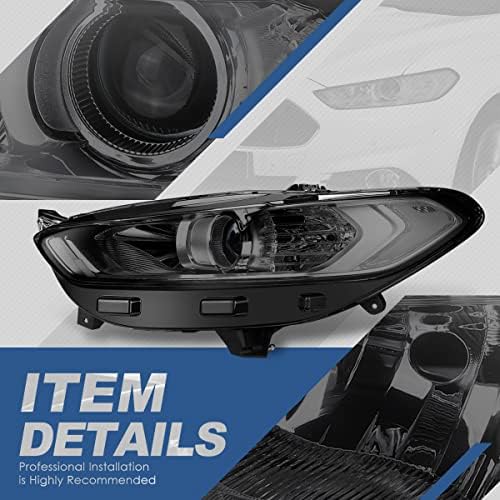 Lâmpadas de farol de projetor de estilo de fábrica compatíveis com Ford Fusion 13-16, lado do motorista e do passageiro, lente defumada Canto transparente