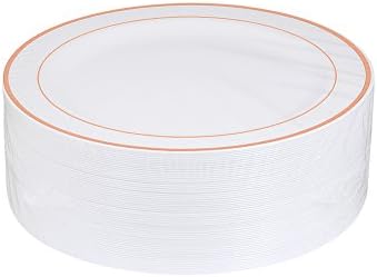 WDF 60PCS Placas de plástico descartáveis-7.5 polegadas de salada/sobremesa- Golas de ouro rosa Design da China Real- Placas de plástico para serviço pesado premium para casamento/festas